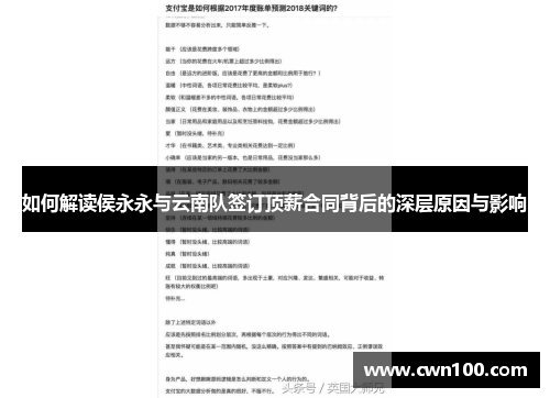 如何解读侯永永与云南队签订顶薪合同背后的深层原因与影响